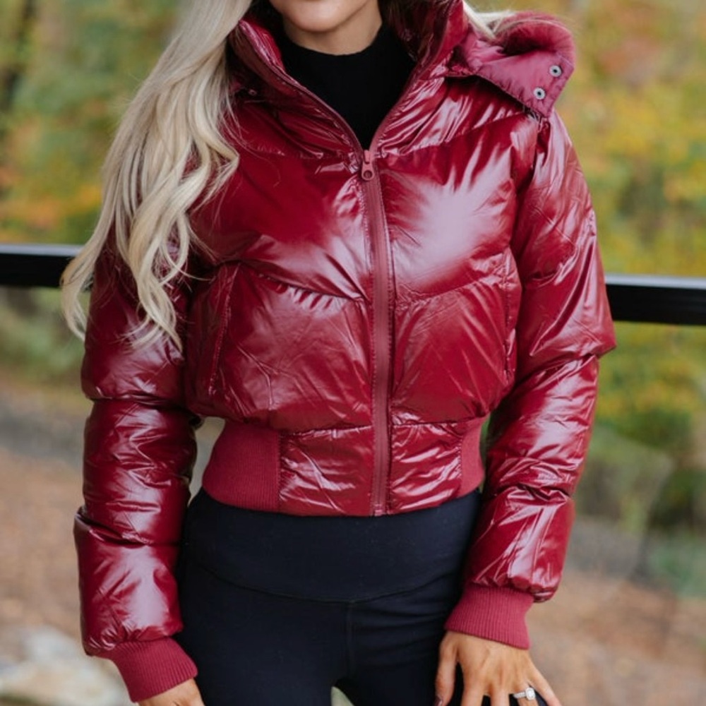 These Three - Women's Burgundy Puffer Jacket - Picture 2 of 9